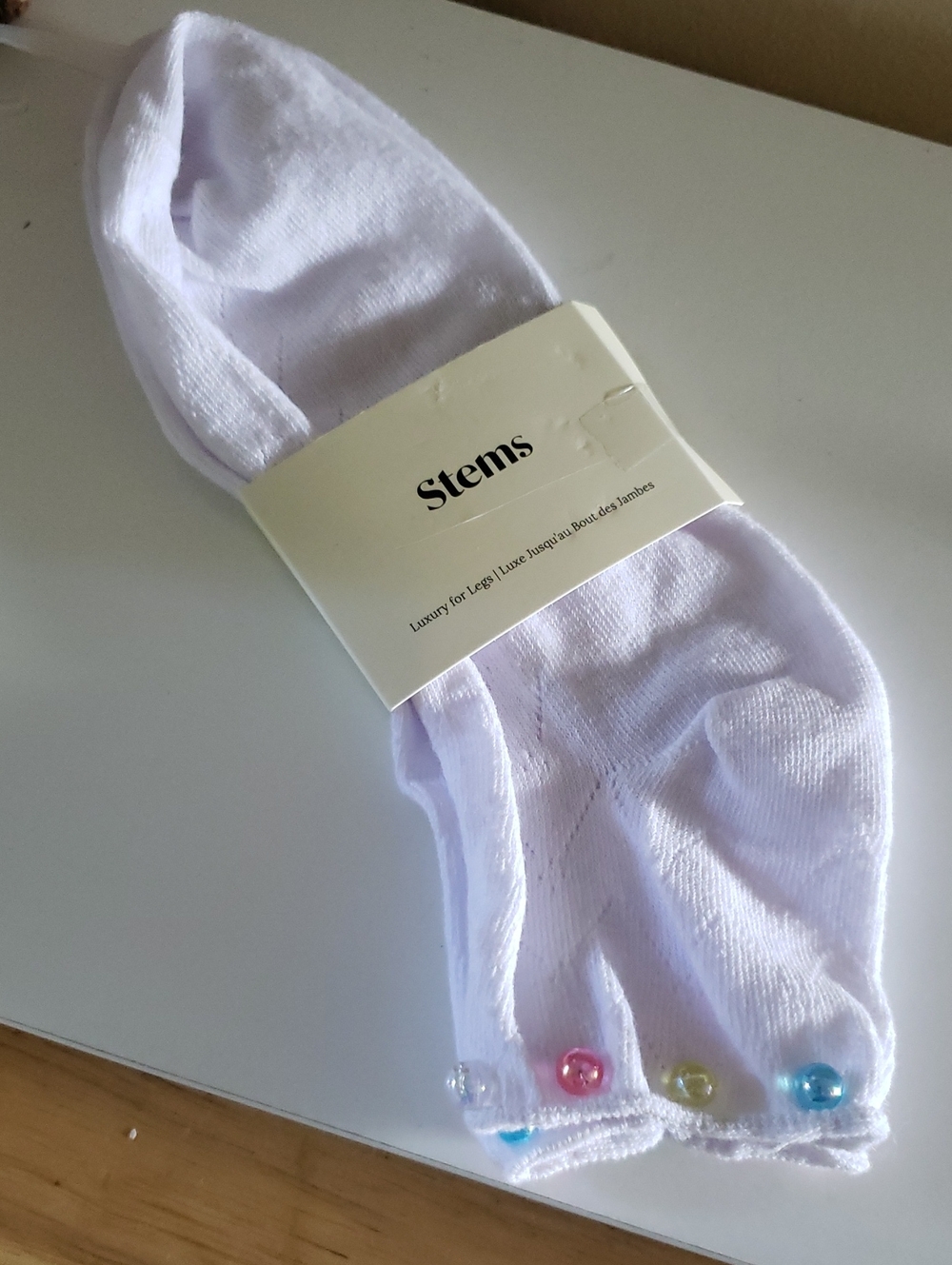 STEMS BNIP Cotton Blend White Beaded Pointenelle Socks O/S